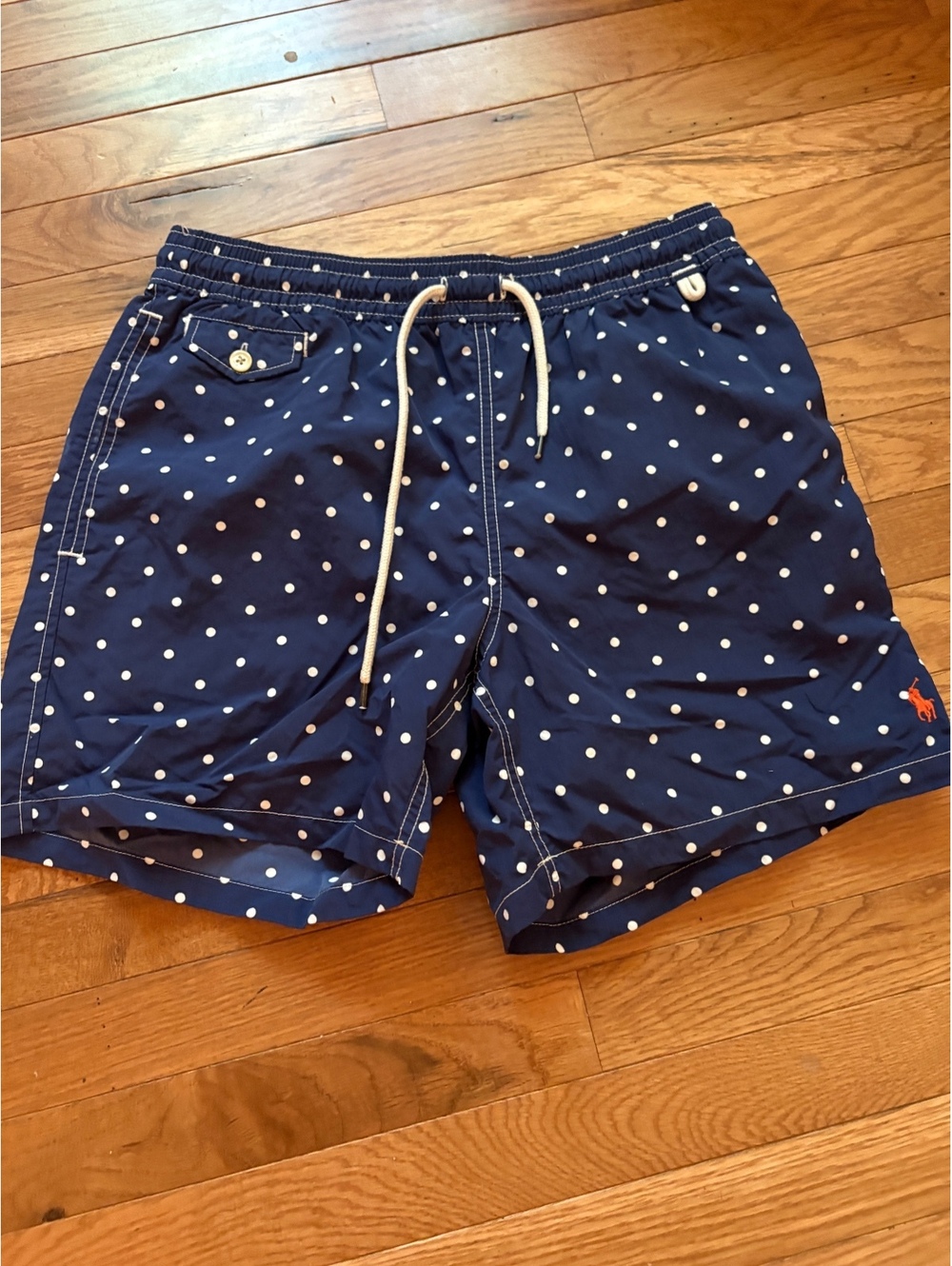 Polo Ralph Lauren Men's Navy Blue Polka Dot Swim Trunks Size Medium
